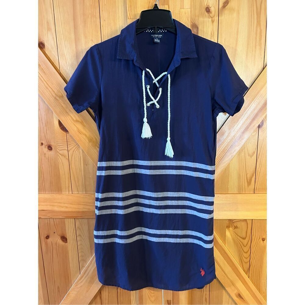 U.S. Polo Assn. LACE UP STRIPED DRESS Size Medium (8522)